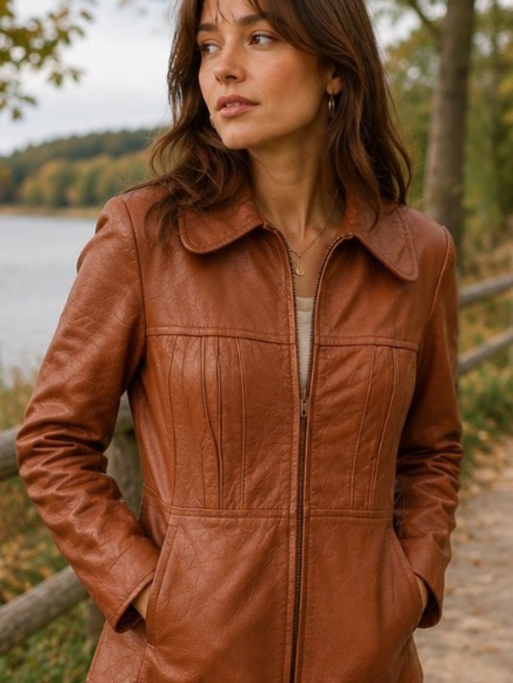 Vintage Biba Brown Genuine Leather Jacket 70s Style Mod Retro XS/S